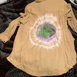 Free People WTF Yin Yang Tie Dye Graphic Buttondown S